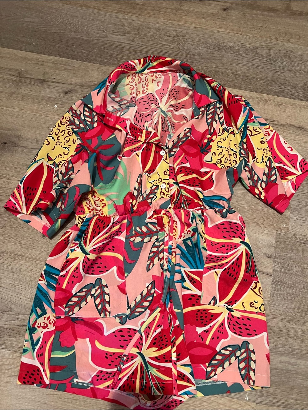 SHEIN Pink Tropical Floral Short romper